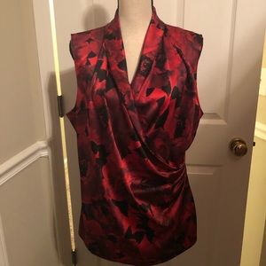 NWT St John Collection Poppy black Red blouse